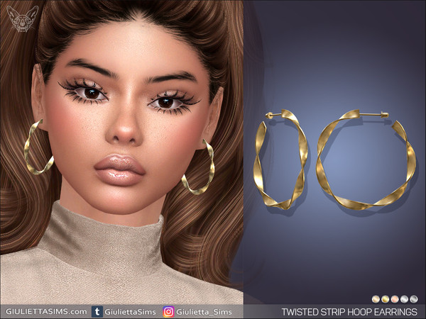 Sims 4 — Twisted Strip Hoop Earrings by feyona — Twisted Strip Hoop Earrings come in 4 colors of metal: yellow gold,