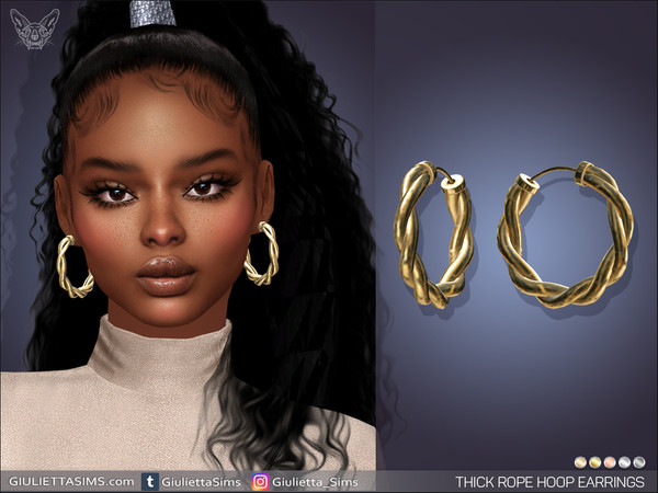 Sims 4 — Thick Rope Hoop Earrings by feyona — Thick Rope Hoop Earrings come in 4 colors of metal: yellow gold, white