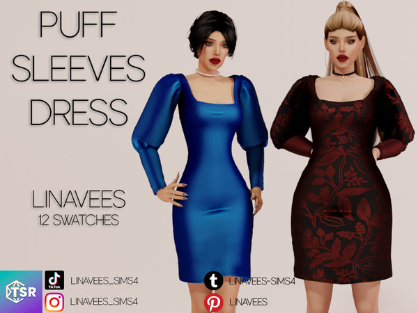 Sims 4 — NYLA - PUFF SLEEVES DRESS by linavees — New Mesh