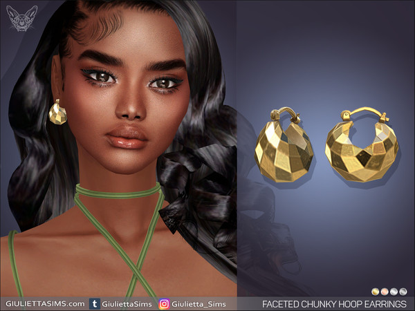 Sims 4 — Faceted Chunky Hoop Earrings by feyona — Faceted Chunky Hoop Earrings come in 4 colors of metal: yellow gold,