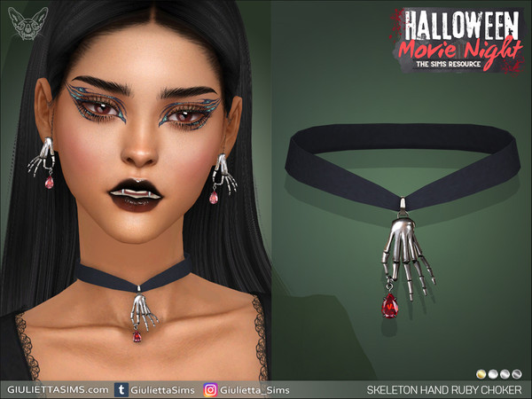 Sims 4 — Halloween Movie Night - Skeleton Ruby Hand Choker by feyona — Skeleton Ruby Hand Choker comes with 4 swatches.