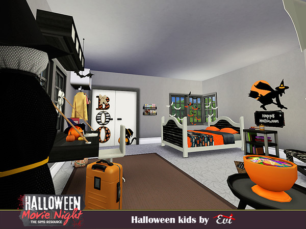 Sims 4 — Halloween kids by evi — A bedroom for little and grown up kids decorated and furnished so that brings the