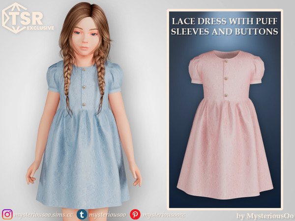 Sims 4 — Lace dress with puff sleeves and buttons by MysteriousOo — Lace dress with puff sleeves and buttons in 8 colors