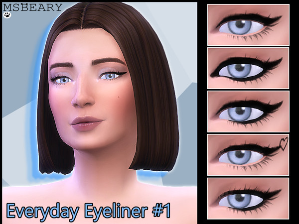 Sims 4 — Everyday Eyeliner #1 by MsBeary — Basic everyday eyeliner styles (with 1 fun heart design). 6 style options.