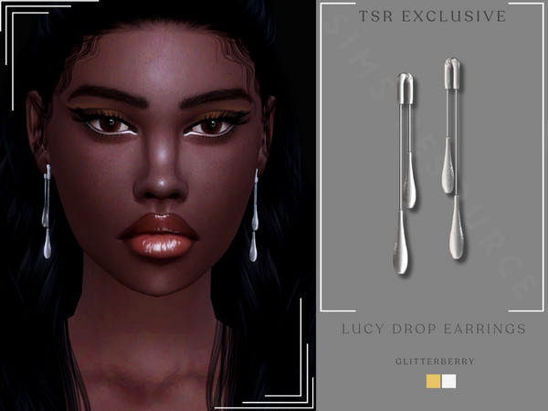 Sims 4 — Lucy Drop Earring by Glitterberryfly — A silver or gold modern tear drop earring