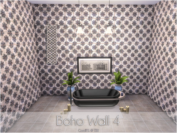 Sims 4 — Boho Wall 4 by Caroll912 — No recolors. Boho patterned tile design.