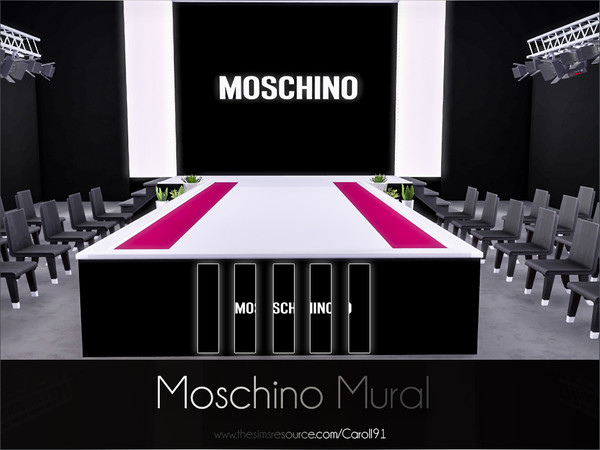 Sims 4 — Moschino Mural by Caroll912 — 5-tile monochrome Moschino logo mural. Recommended to use it over tall walls but