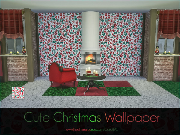 Sims 4 — Cute Christmas Wallpaper by Caroll912 — A single recolour, green and red-toned Christmas themed