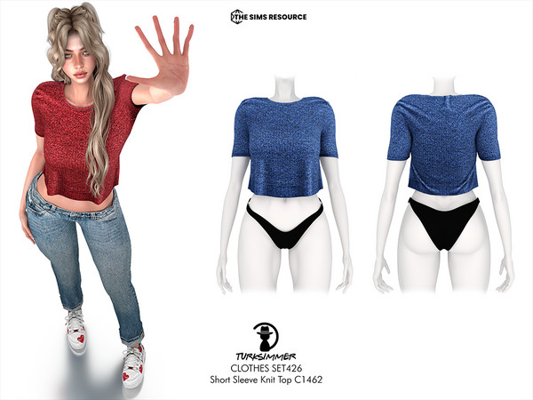 Sims 4 — CLOTHES SET426 - Short Sleeve Knit Top C1462 by Daph's — 8 Swatches