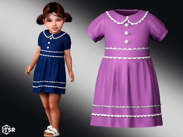 Sims 4 — Misaki - Dress with Scalloped Trim by Garfiel — This adorable toddler dress features charming scalloped trim