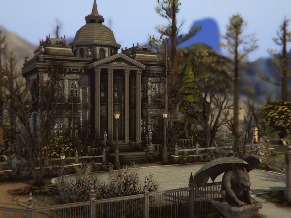 Sims 4 — Haunted Vampire Palace by plumbobkingdom — Surrounded by dry trees whose twisted branches resemble skeletal
