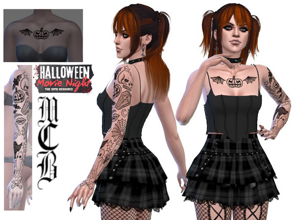 Sims 4 — Halloween Tattoo Sleeve (Left Arm) by MaruChanBe2 — A tattoo sleeve for your cuties.