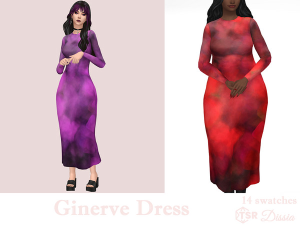 Sims 4 — Ginerve Dress by Dissia — Long sleeves long dress