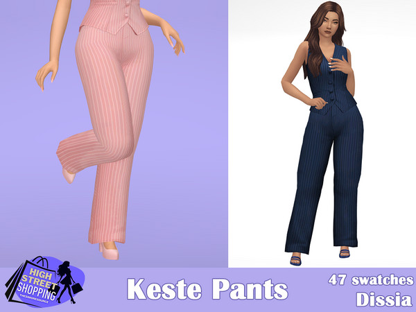 Sims 4 — Keste Pants by Dissia — Wide leg high waist striped pants