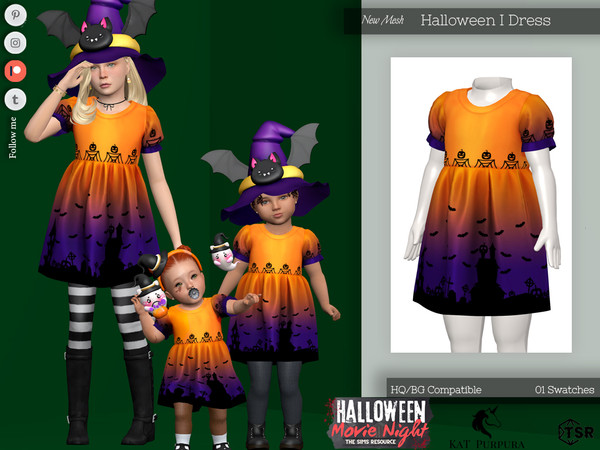 Sims 4 — Halloween I Dress- Toddler by KaTPurpura — Short dress with puffed sleeves for Halloween theme