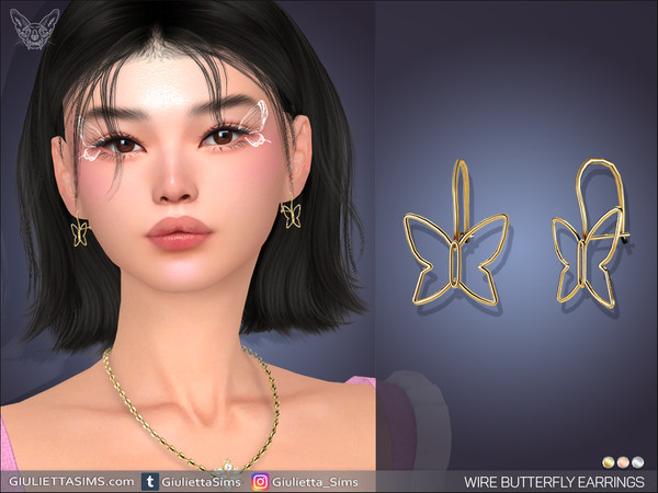 Sims 4 — Wire Butterfly Earrings by feyona — Wire Butterfly Earrings come in 3 colors of metal: yellow gold, white gold,
