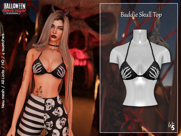 Sims 4 — Baddie Skull Top by WisteriaSims — - FOR WOMAN - NEW MESH - TEEN TO ELDER - Clothing Top Category