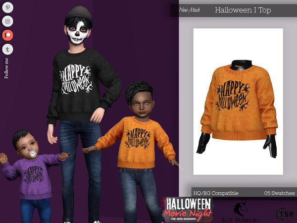 Sims 4 — Halloween I Top- Toddler by KaTPurpura — Long-sleeved wool sweater with Halloween theme