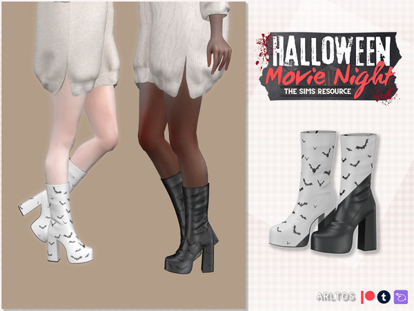 Sims 4 — Bat print boots by Arltos — 20 colors. HQ compatible . Female only. TYPE-Boots.