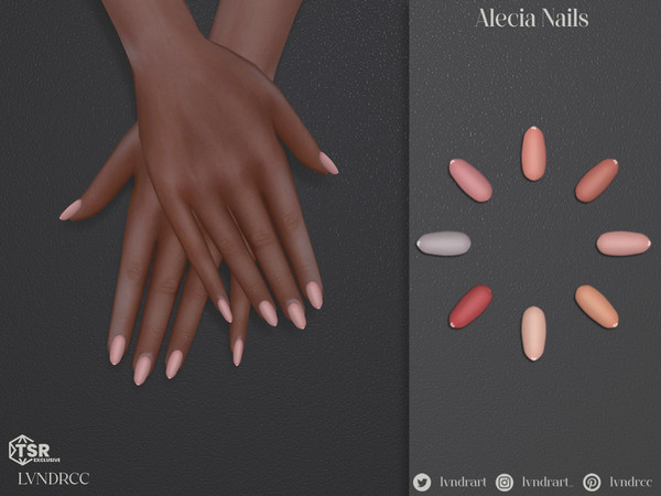 Sims 4 — Alecia Nails by LVNDRCC — Natural short manicure in neutral, beige, brown and pink shades. Those nails are a