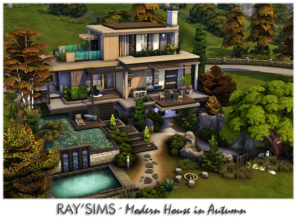 Sims 4 — Modern House in Autumn by Ray_Sims — I build this house in Windenburg world, 40x30 lot size with 3 floors. This