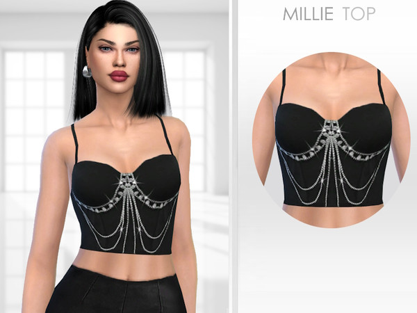Sims 4 — Millie Top by Puresim — Black and silver top for female sims