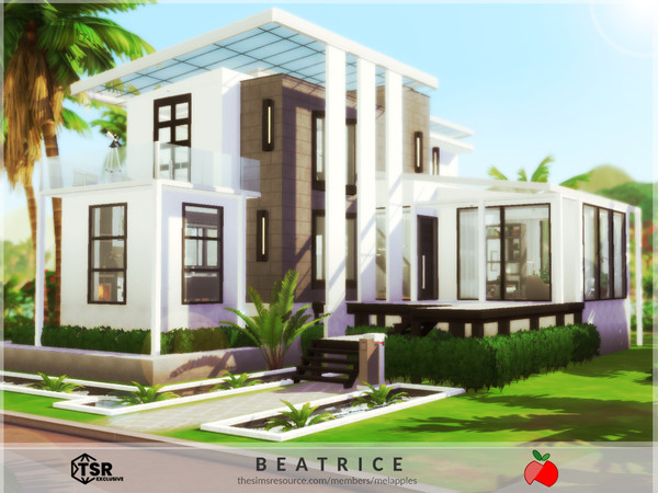 Sims 4 — Beatrice by melapples — a contemporary house in black and white with 2 bedrooms. 1st floor: kitchen, dining and