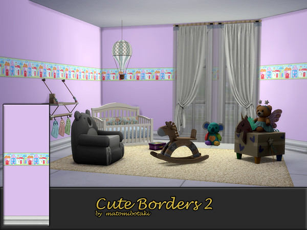Sims 4 — Cute Borders2.package by matomibotaki — Beautiful children's wallpaper set in strong colors with various