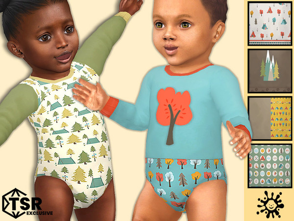 Sims 4 — Infant Camping Life Onesie by Pelineldis — Six long-sleeved onesies for infant girls and boys with camping