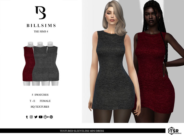 Sims 4 — Textured Sleeveless Mini Dress by Bill_Sims — This dress features a textured material with a sleeveless design