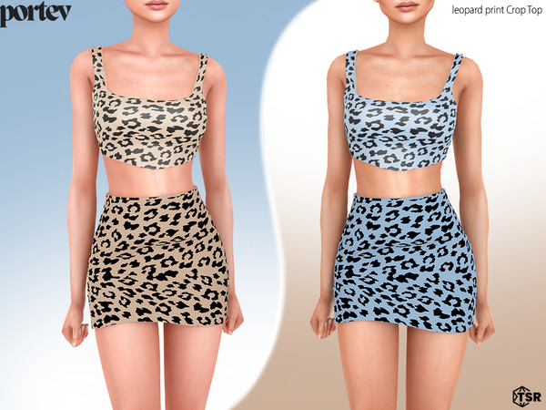 Sims 4 — leopard print Crop Top by portev — New Mesh 7 colors