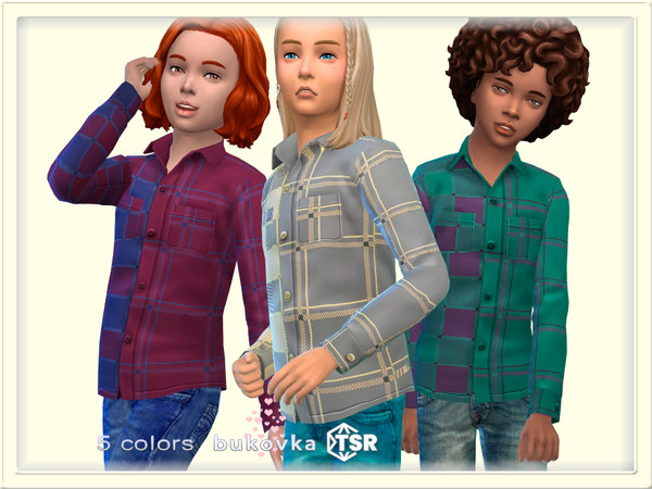 Sims 4 — Shirt Two Plaid by bukovka — Shirt for both sexes: boys and girls in 5 coloring options. All cards are modified,