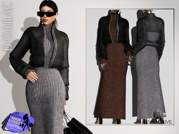 Sims 4 — Ribbed Knit Dress with Cashmere Jacket DO0589 by DOLilac — Custom thumbnail