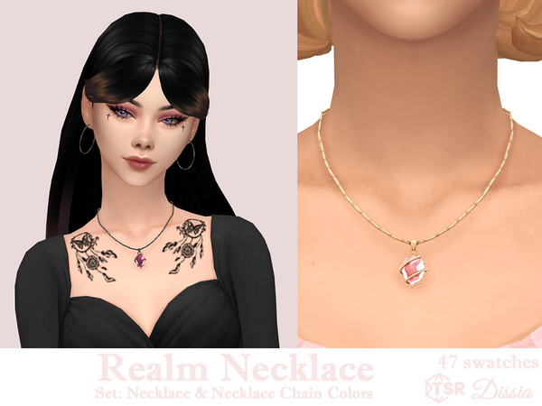 Sims 4 — Realm Necklace Set by Dissia — Necklace with a glowing crystal and accessory to change chain colors, perfect for