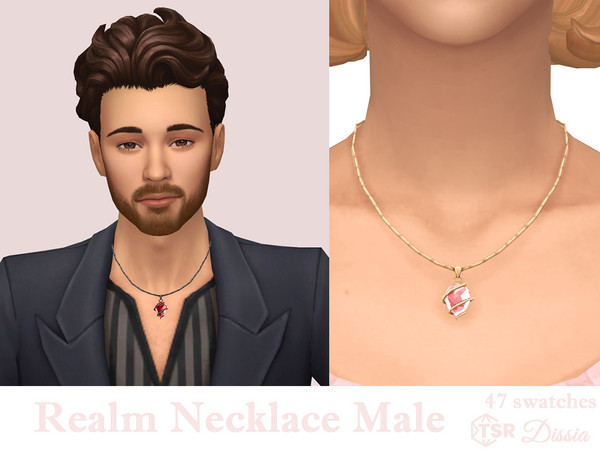 Sims 4 — Realm Necklace Male by Dissia — Necklace with a glowing crystal, perfect for your spellcaster sims!