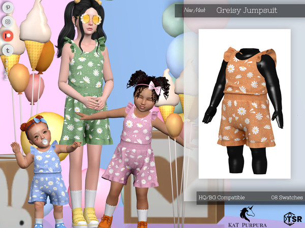 Sims 4 — Greisy Jumpsuit- Infant by KaTPurpura — Jumpsuit for girls with sleeveless shorts with ruffles