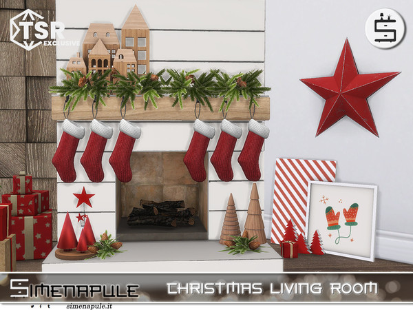 Sims 4 — Christmas Living Room - Deco by Simenapule — A cozy Sims 4 Christmas living room set featuring a decorated