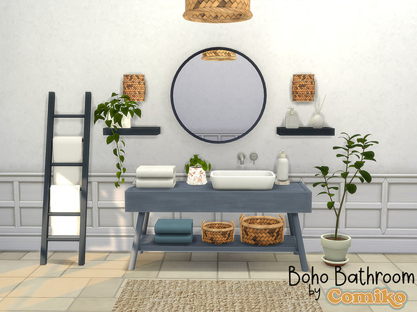 Sims 4 — Boho Bathroom Part 1 by Comiko — Hi! Boho Bathroom Set is base game compatible and consists of 21 items Happy