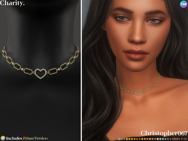 Sims 4 — Charity Necklace by christopher0672 — This is a chic and minimal diamond charm studded paperclip chain choker