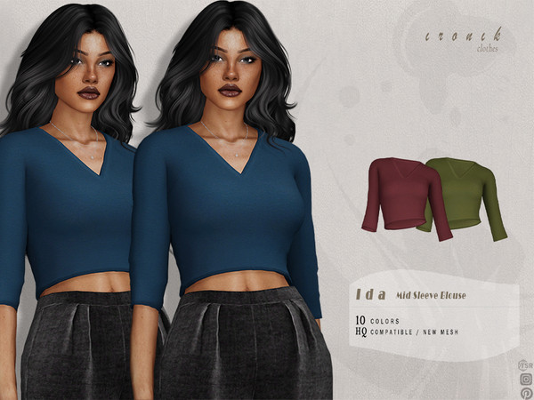 Sims 4 — Ida Mid Sleeve Blouse by _ironik_ — -10 Colors