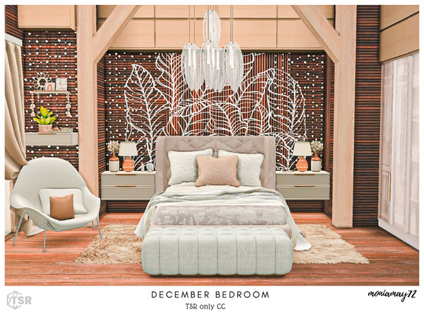 Sims 4 — December Bedroom by Moniamay72 — A beautiful modern Bedroom in light brown colors.