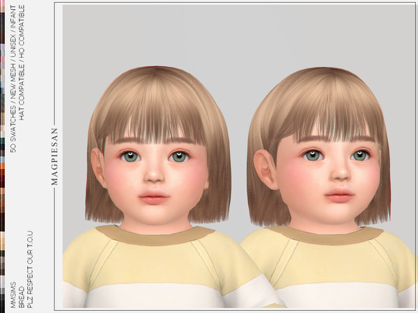 Sims 4 — Bread Hair for Infant by magpiesan — See-through bangs hairstyle in 50 colors for Infant.