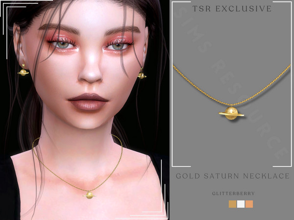 Sims 4 — Gold Saturn Necklace by Glitterberryfly — A gold chain necklace with Saturn pendant