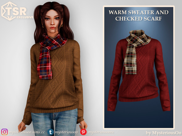 Sims 4 — Warm sweater and checked scarf by MysteriousOo — Warm sweater and checked scarf in 10 colors
