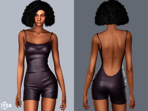 Sims 4 — Misa - Sleek romper with open back by Garfiel — This elegant romper showcases a silky finish with thin straps