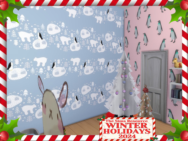Sims 4 — Penguins by lavilikesims — A fun festive wallpaper with penguins