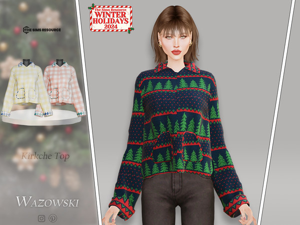 Sims 4 — Kirkche Top by _WAZOWSKI_ — All Texture Maps New Mesh 6 Colors HQ Compatible