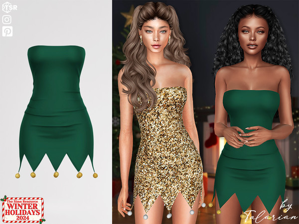 Sims 4 — Remington Dress by talarian — Strapless bodycon dress with a playful zigzag hem and pom-pom details Available in
