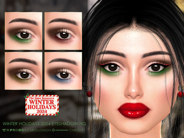 Sims 4 — Winter Holidays 2024 Eyeshadow HQ by Caroll912 — A 4-swatch beige and brown eyeshadow with colorful lower lid
