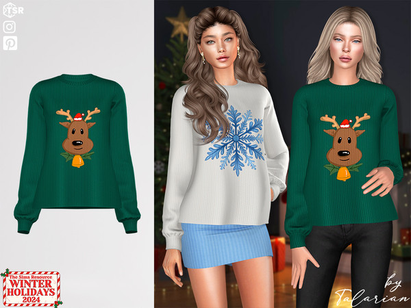 Sims 4 — Emely Sweater by talarian — Cozy festive sweater featuring a playful winter design Available in 18 colors All